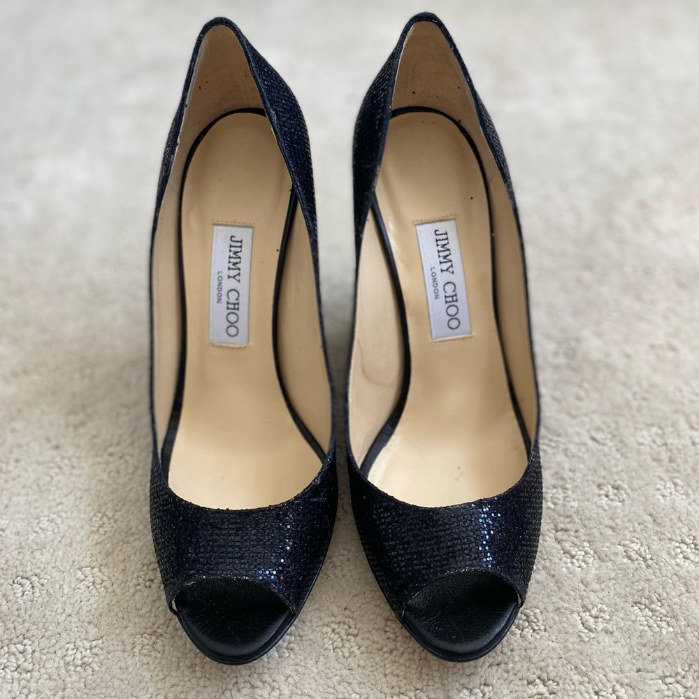 Jimmy Choo Black Sequin Wedges